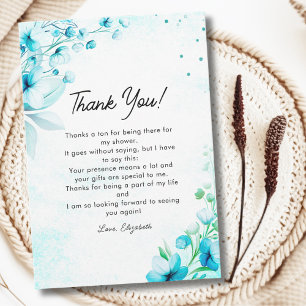 Blue Watercolor Wildflowers Modern Bridal Shower Thank You Card