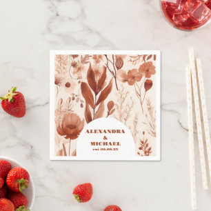 Blue Watercolor Wildflowers Wedding Napkin