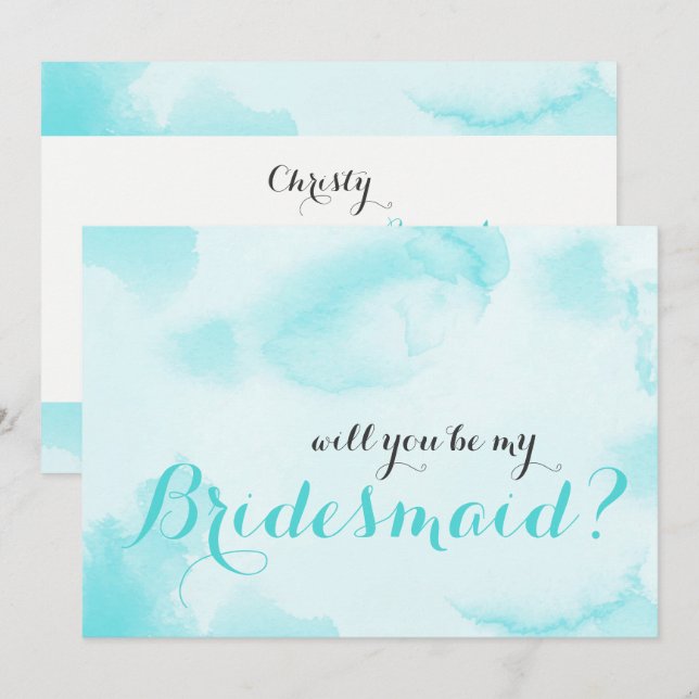 Blue Watercolor Will you be my Bridesmaid Invitation (Front/Back)