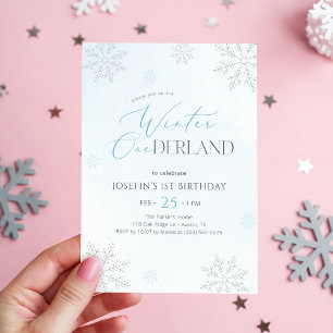 Blue Watercolor Winter Onederland First Birthday Invitation
