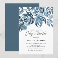 Blue Watercolor Winter Roses Baby Sprinkle Shower