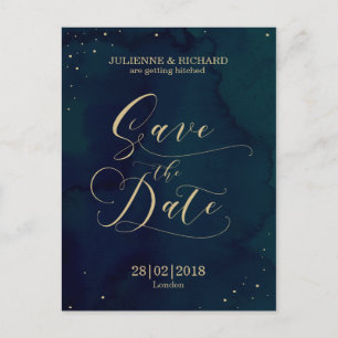 Blue Watercolor Winter Save the Date Postcard