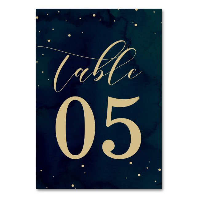 Blue Watercolor Winter Wedding Table Number Cards (Front)