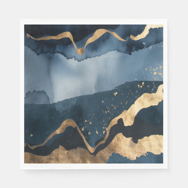 Blue watercolor with gold flecks napkin (Front)