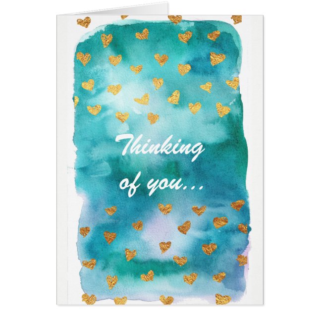 Blue Watercolor, with Gold Hearts. (Front)