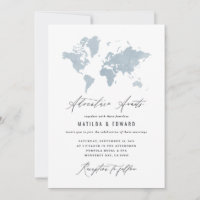 Blue watercolor world map wedding travel
