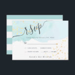 Blue Watercolor x Gold Splatters Bat Mitzvah RSVP<br><div class="desc">This stylish and elegant Bat Mitzvah RSVP card features a turquoise blue background  in watercolor with faux gold splatters and lettering in black . The reverse side features a white background with turquoise blue stripes. Personalise it for your needs. You can find matching products at my store.</div>