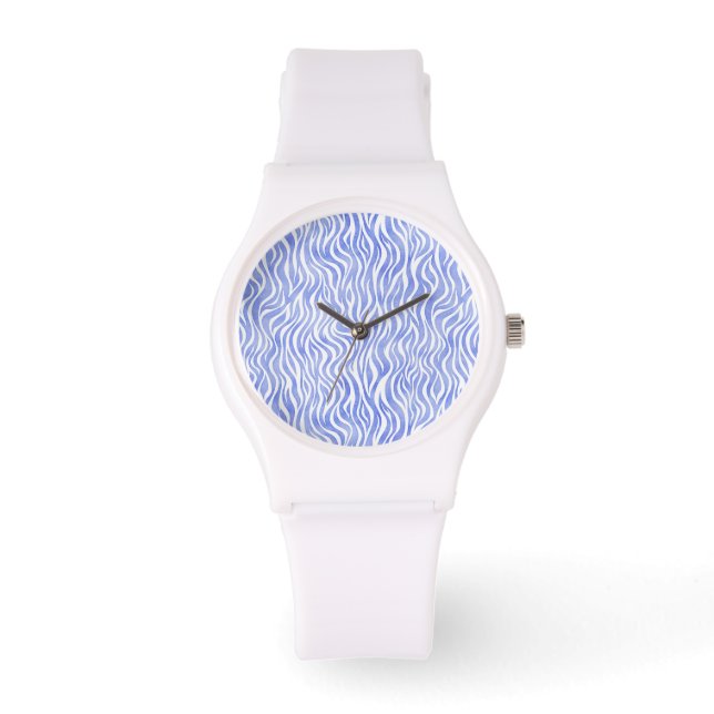 Blue Watercolor Zebra Pattern Watch (Front)