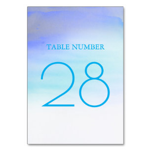 Blue Watercolors Modern Elegant Table Number Cards