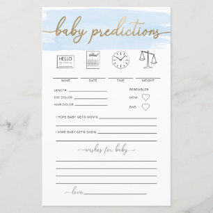 Blue Watercolour Baby Predictions Game