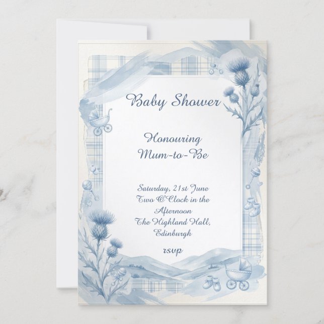 Blue Watercolour Baby Shower Invitation (Front)