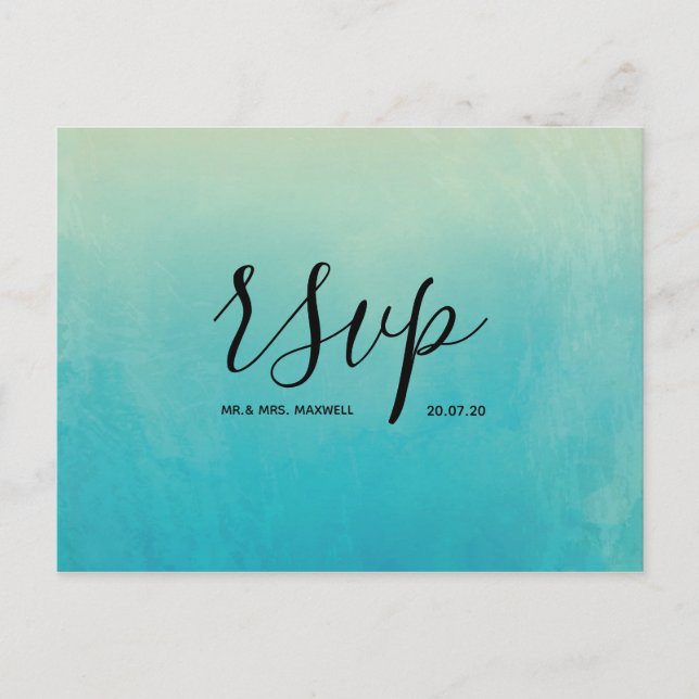 Blue Watercolour Beach Wedding Rsvp Invitation Postcard (Front)