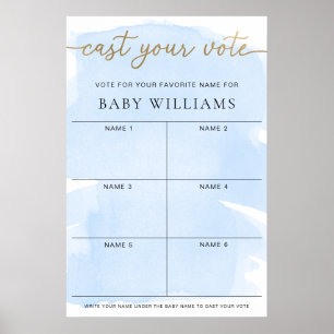 Blue Watercolour Cast Your Vote Baby Name Voting Poster