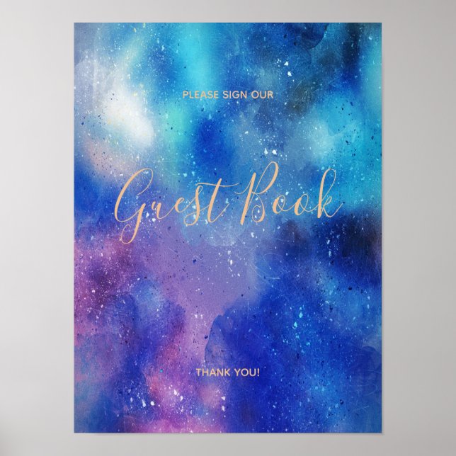 Blue Watercolour Confetti Guest Book Sign Poster (Front)