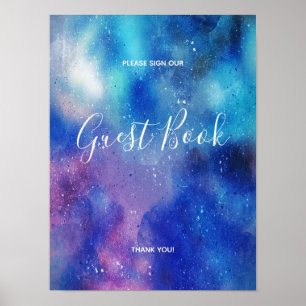 Blue Watercolour Confetti Guest Book Sign Poster