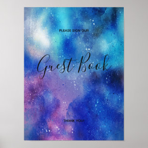 Blue Watercolour Confetti Guest Book Sign Poster