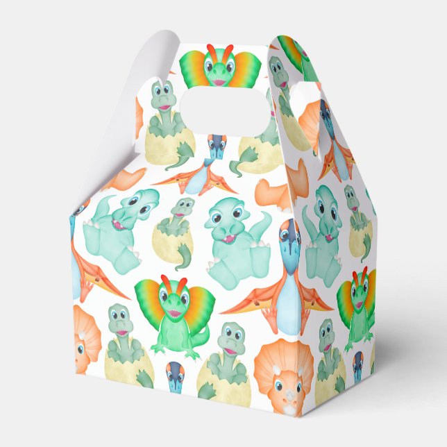 Blue Watercolour Dinosaur Birthday Baby Shower Favour Box (Front Side)