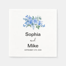 Blue Watercolour Floral and Butterflies Wedding Napkin