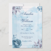 Blue Watercolour Floral Wedding Invitation