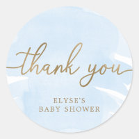 Blue Watercolour Gold Baby Shower Favour Sticker