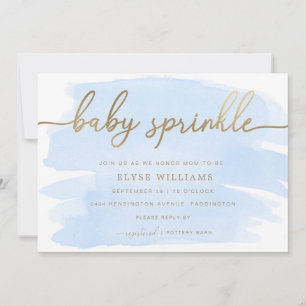 Blue Watercolour Gold Baby Sprinkle Invitation