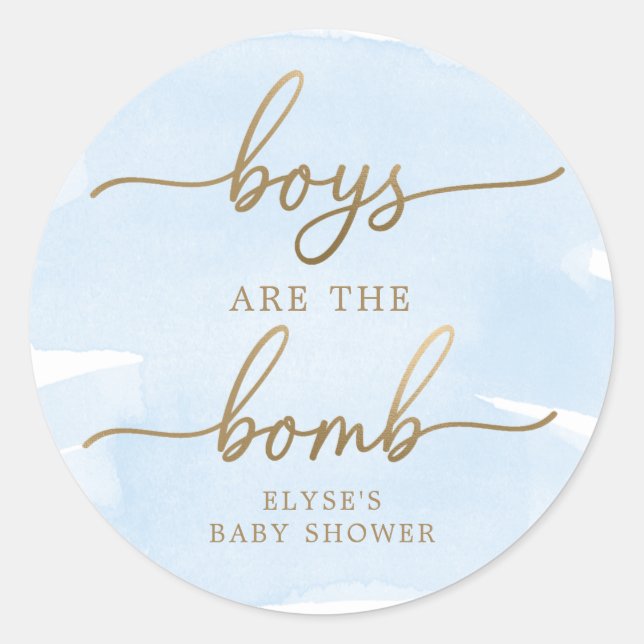 Blue Watercolour Gold Bath Bomb Favour Sticker (Front)