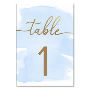 Blue Watercolour Gold  Table Number