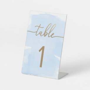 Blue Watercolour Gold Table Number Pedestal Sign