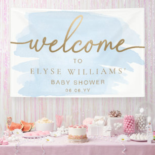 Blue Watercolour Gold Welcome Banner