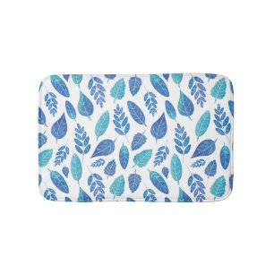 Blue Watercolour Leaves Pattern Bath Mat