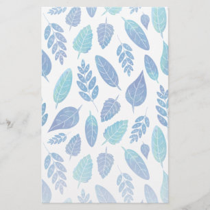 Blue Watercolour Leaves Pattern Stationery