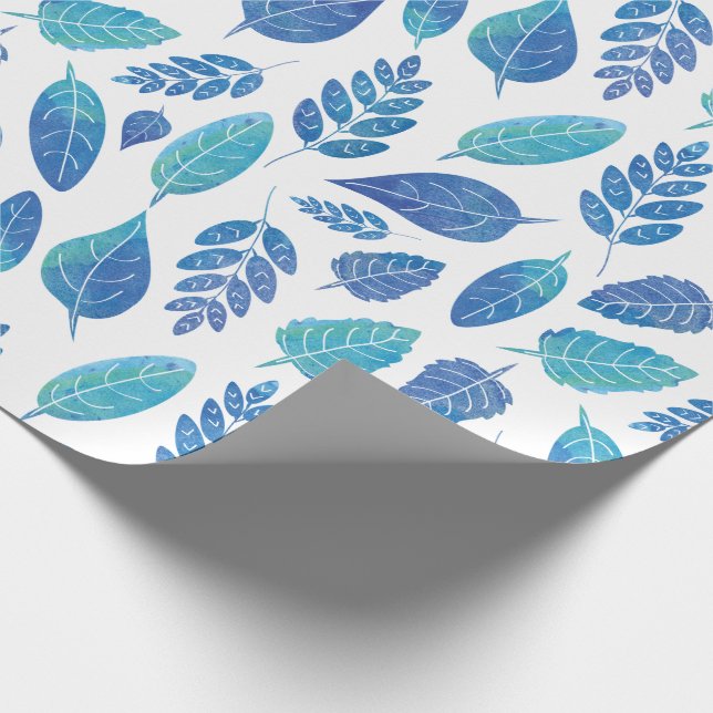 Blue Watercolour Leaves Pattern Wrapping Paper (Corner)
