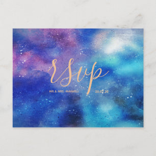 Blue Watercolour Sky Wedding Rsvp Invitation Postcard