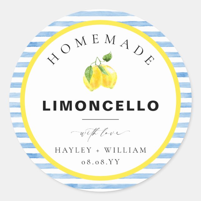 Blue Watercolour Stripe Limoncello Favour Classic Round Sticker (Front)