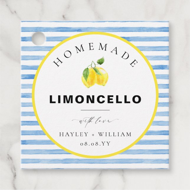 Blue Watercolour Stripe Limoncello Favour Tags (Front)