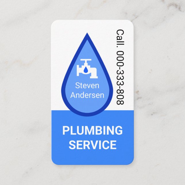 Blue Waterdrop Faucet Leaks Plumbing Business Card (Front)