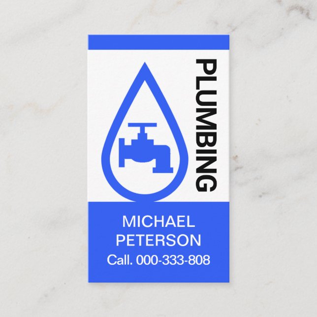 Blue Waterdrop Faucet Plumber Business Card (Front)
