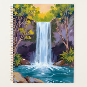 Blue Waterfall Forest Landscape Nature Painting Planner