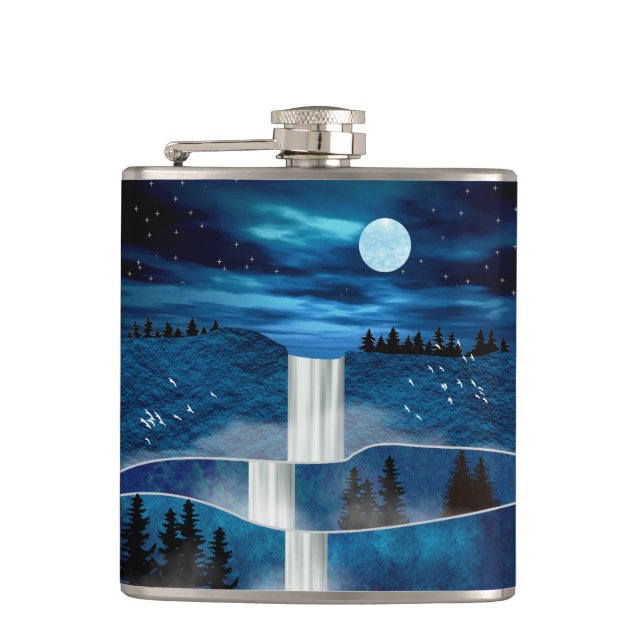 Blue Waterfall Hip Flask (Front)