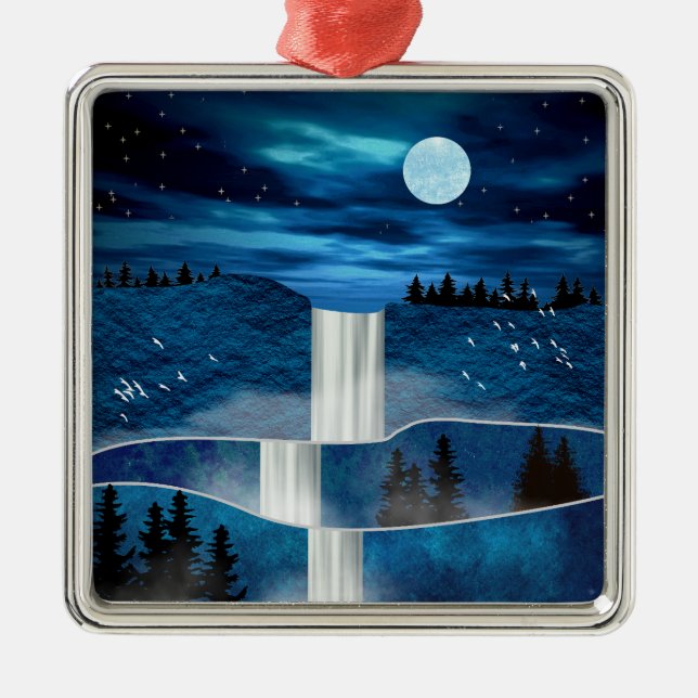 Blue Waterfall Metal Ornament (Front)