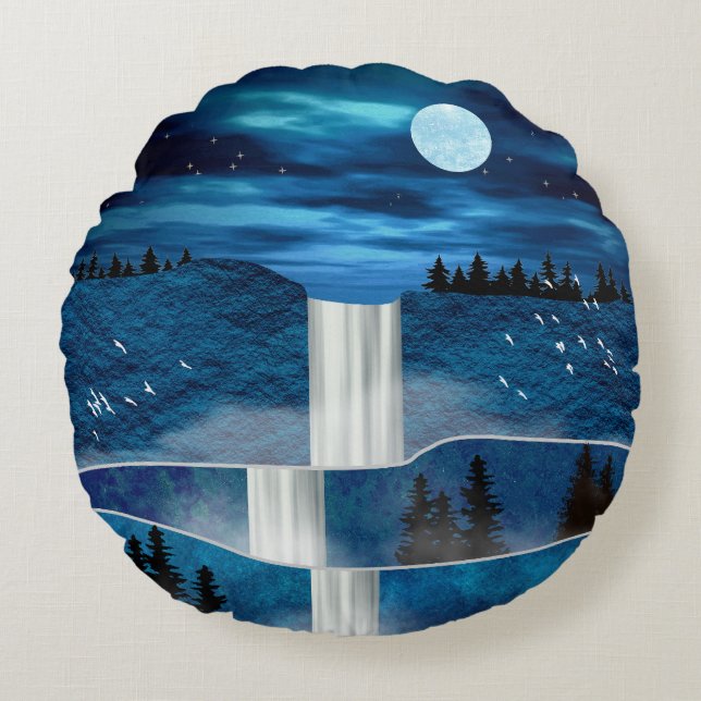 Blue Waterfall Throw Pillow (Front)