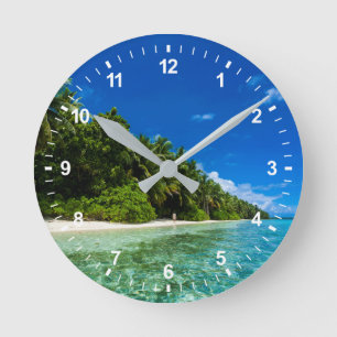 Blue Waters Of A Tropical Beach Round Clock