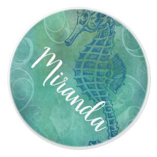 Blue Waters, Seahorse and Flourish Ceramic Knob