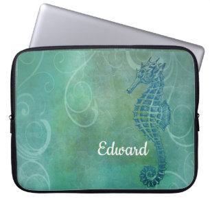 Blue Waters, Seahorse and Flourish Laptop Sleeve