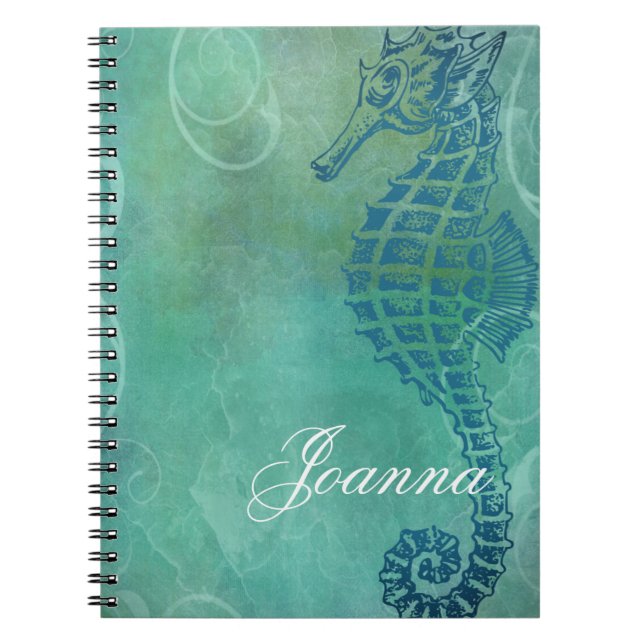 Blue Waters, Seahorse and Flourish Notebook (Front)