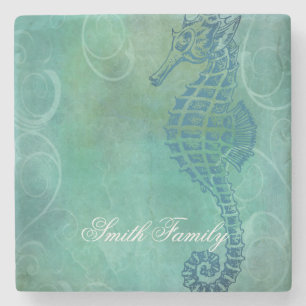 Blue Waters, Seahorse and Flourish Stone Coaster