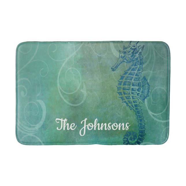 Blue Waters, Seahorse & Flourish Bath Mat (Front)