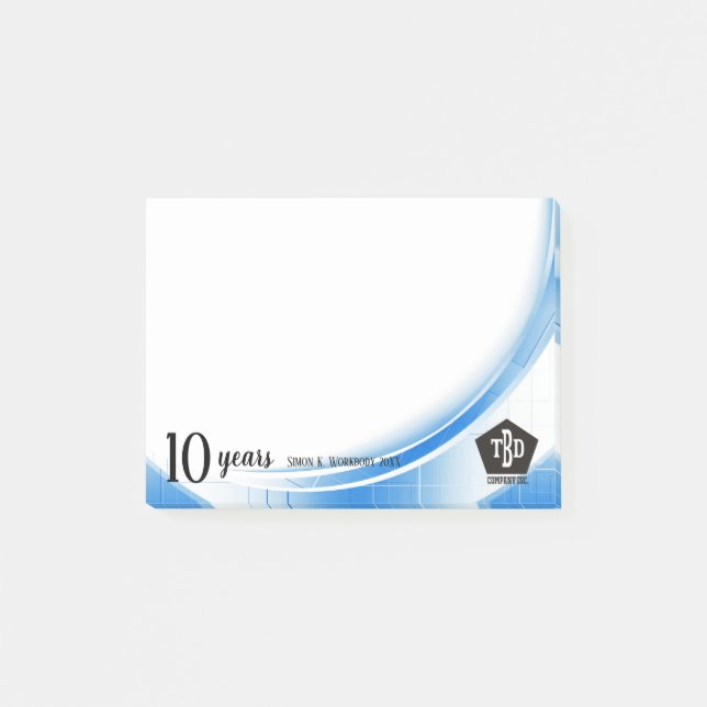 Blue wave 10 year employee anniversary award post-it notes (Front)