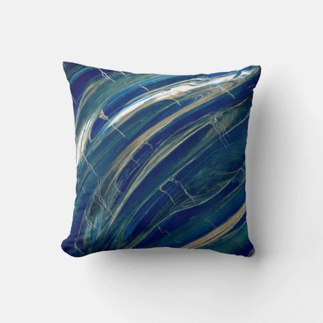 Blue Wave Abstract Lines Cushion (Front)