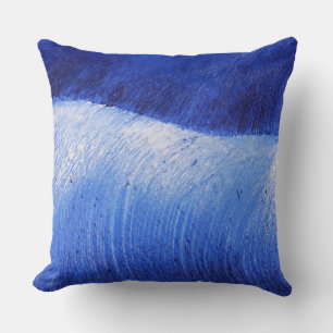 Blue Wave Abstract Painted Ocean Sea Painting Cushion